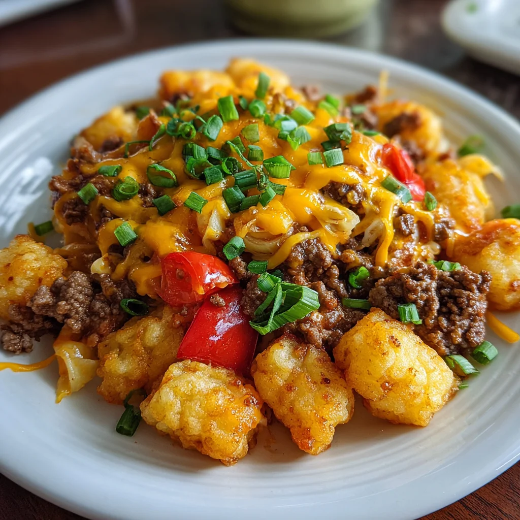 One-Pan Cheeseburger Tater Tot Pasta for Easy Dinner!