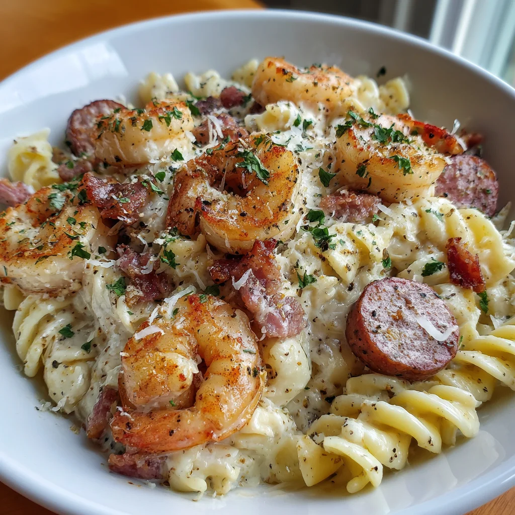 Cheesy Shrimp Sausage Bacon Pasta: A Comfort Food Delight