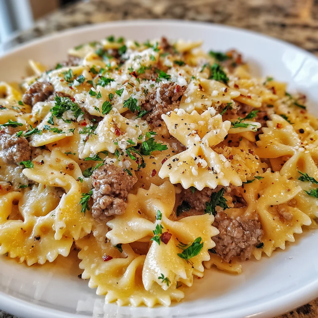 Beef and Bowtie Pasta Alfredo: Quick Comfort Food Delight!