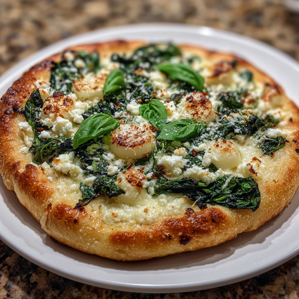 Greek Roasted Garlic Spinach White Pizza: Irresistibly Delicious!