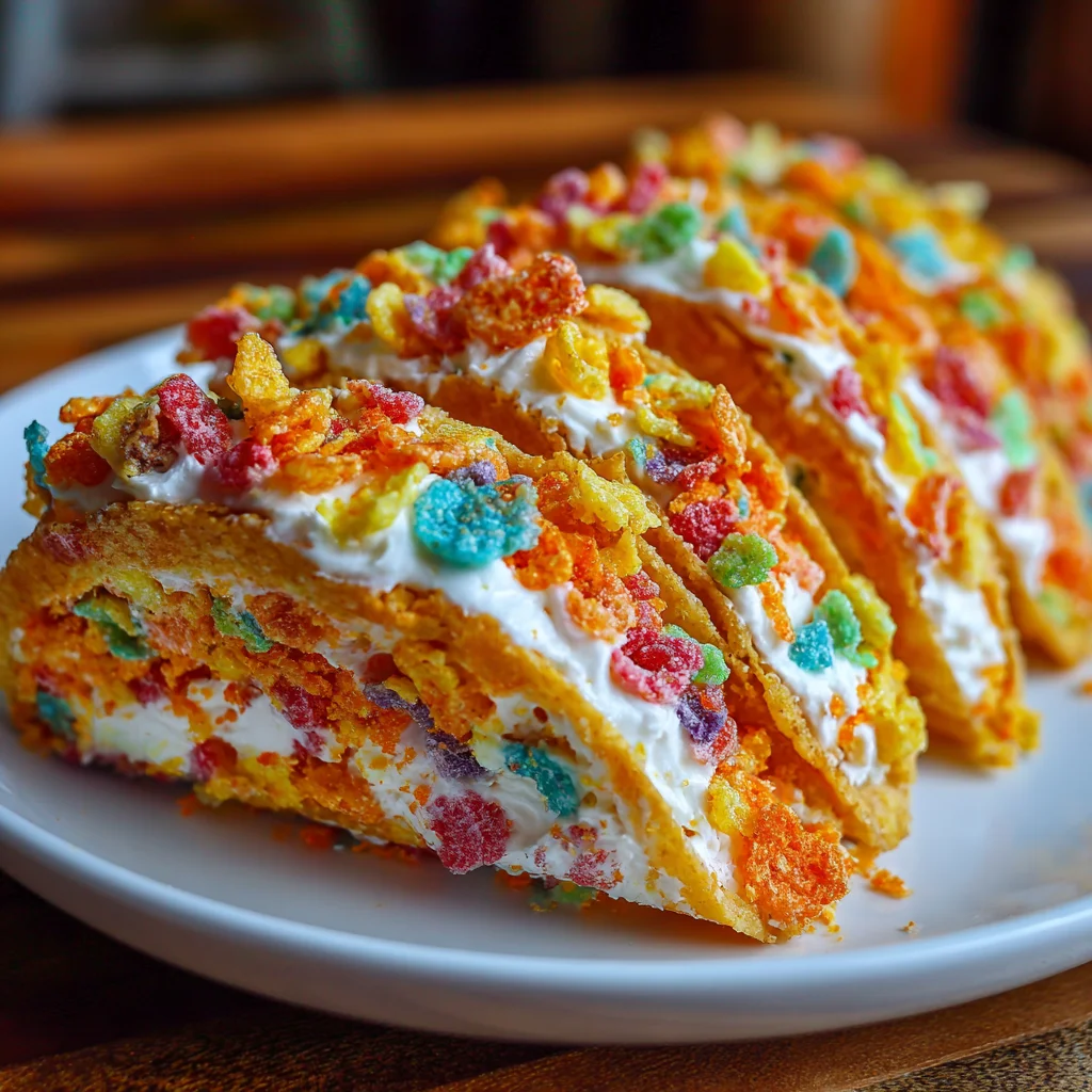 Fruity Pebbles Cheesecake Tacos are a fun dessert!