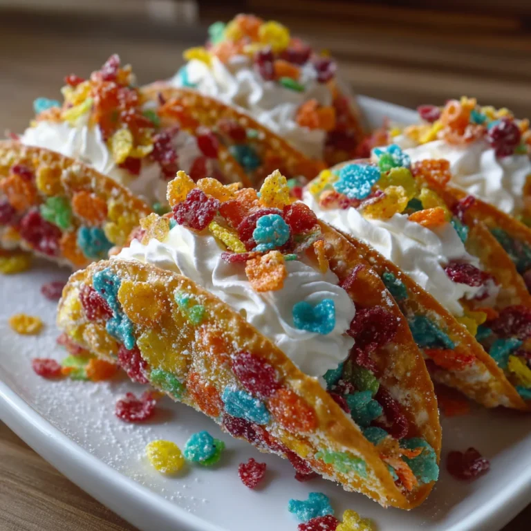 Fruity Pebbles Cheesecake Tacos are a fun dessert!