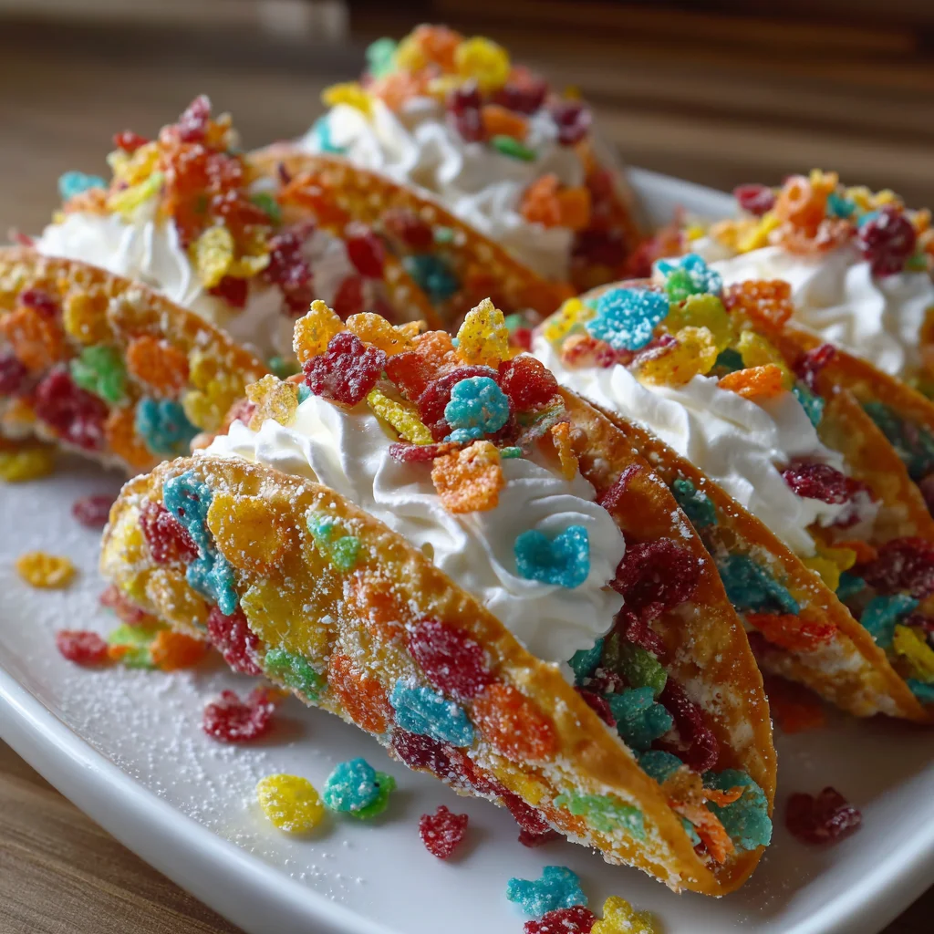 Fruity Pebbles Cheesecake Tacos are a fun dessert!