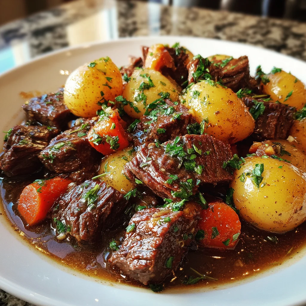 Slow Cooker Garlic Butter Beef Bites with Potatoes Delight!