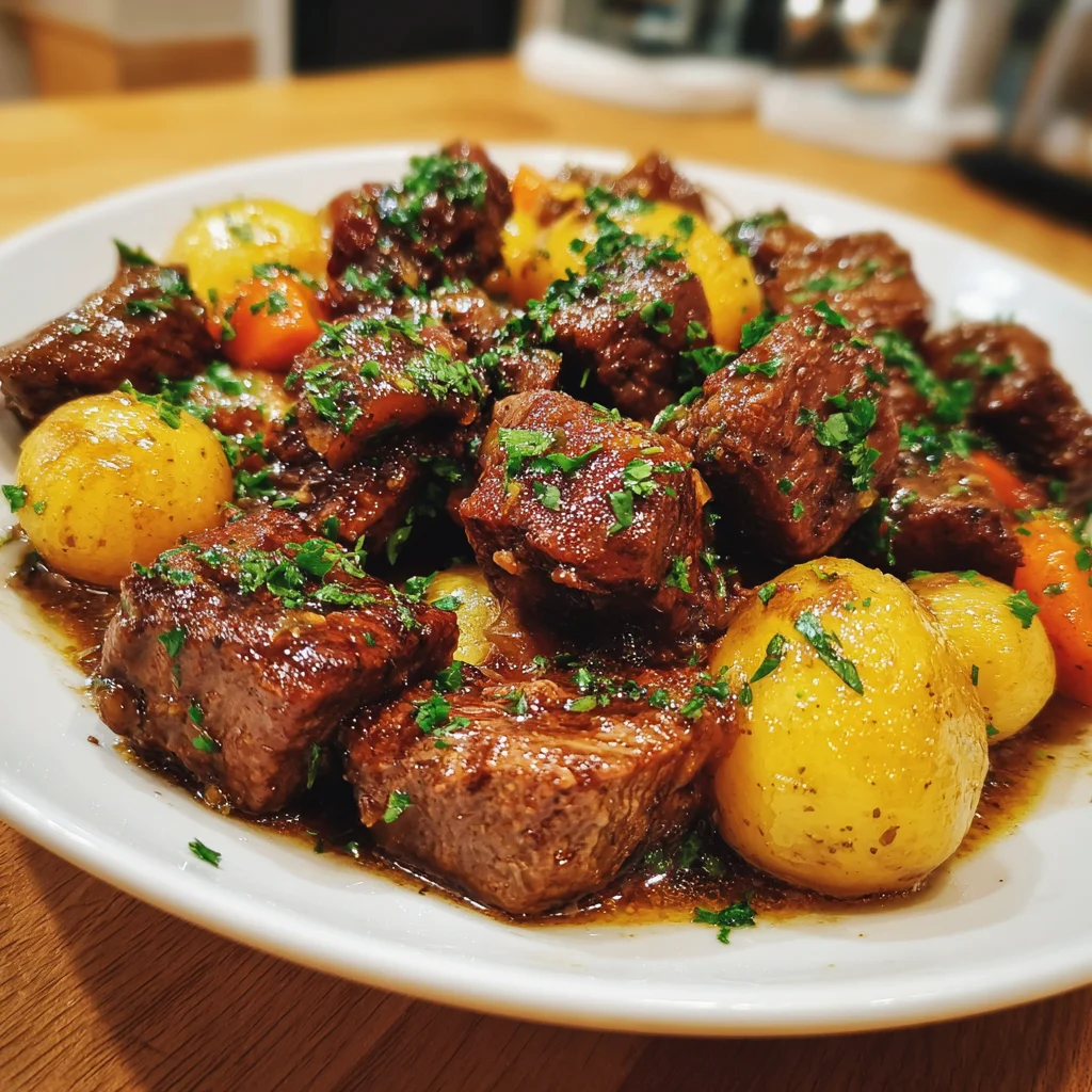 Slow Cooker Garlic Butter Beef Bites with Potatoes Delight!