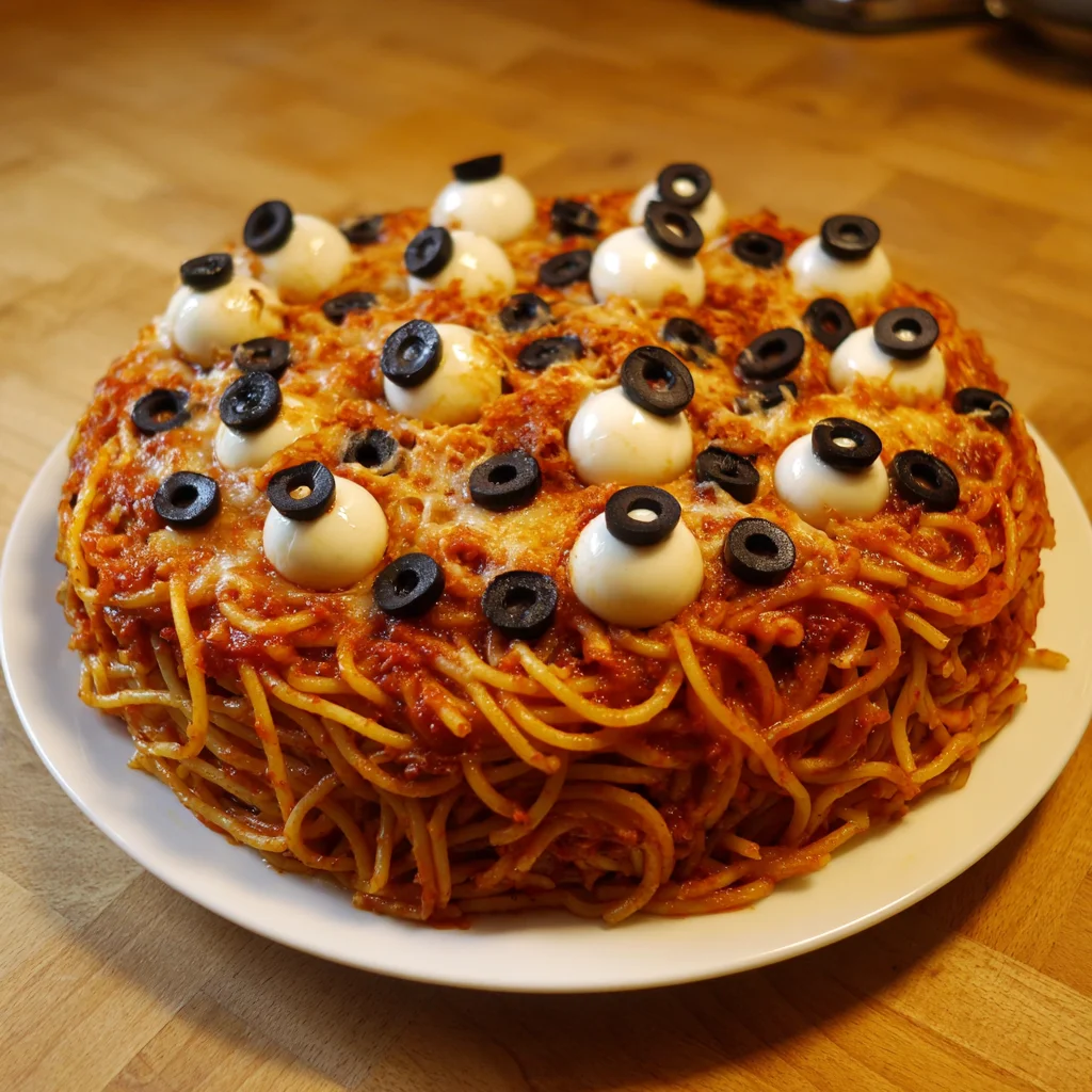 Bloody Spaghetti with Mozzarella Eyeballs is Spooktacular!