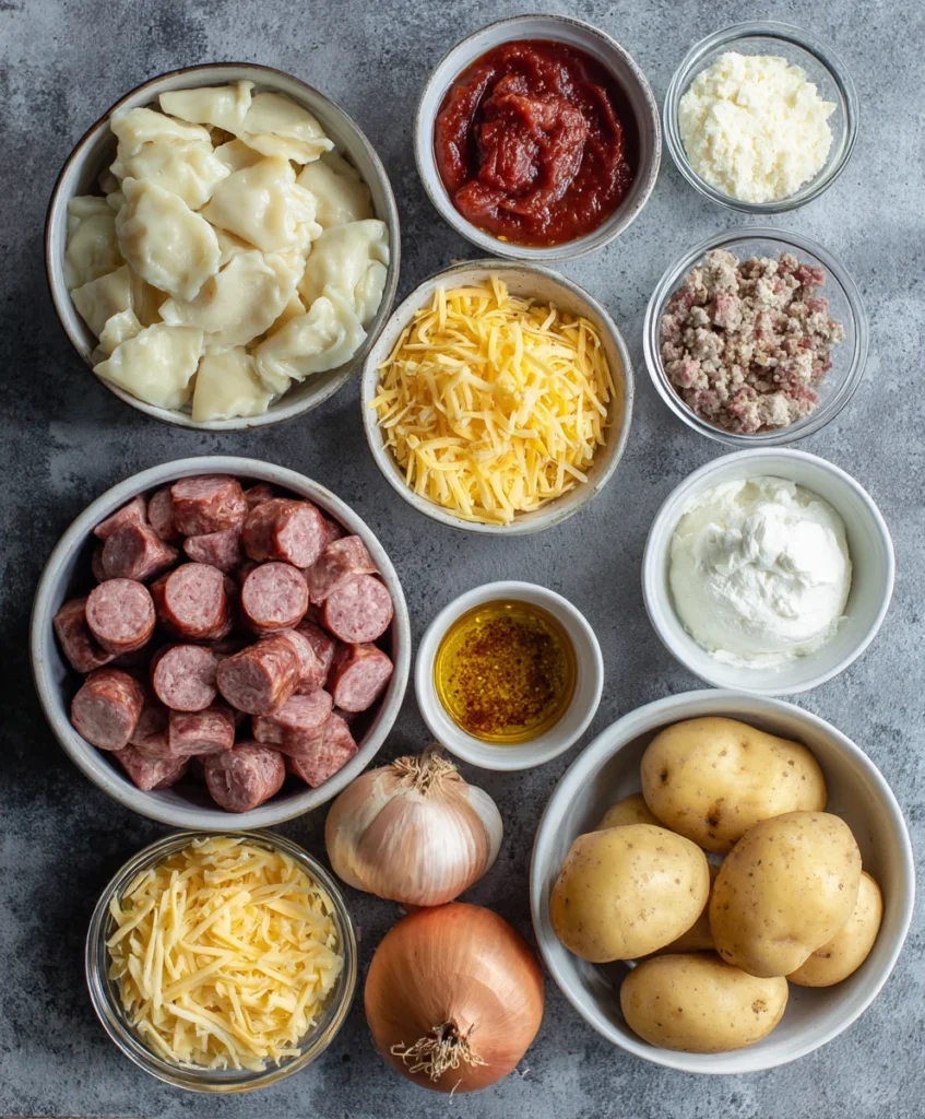 Crockpot Pierogi Casserole with Kielbasa
