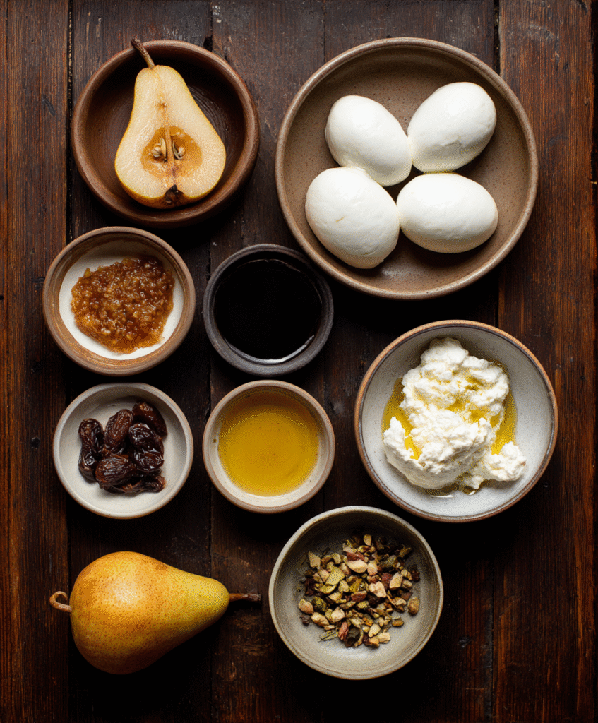 Golden Caramelized Pear & Burrata Towers