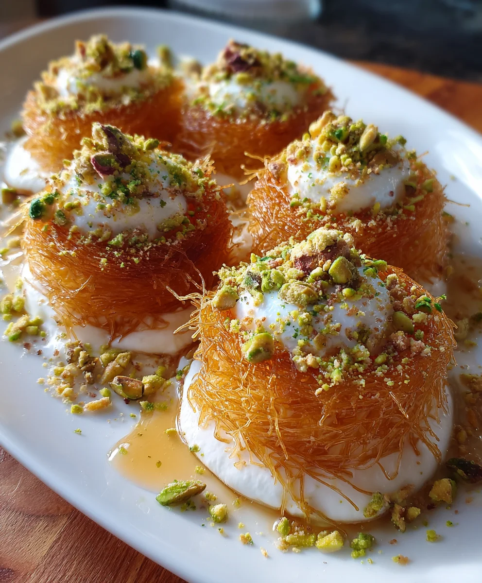 Mini Kunafa Nests with Cream and Pistachios