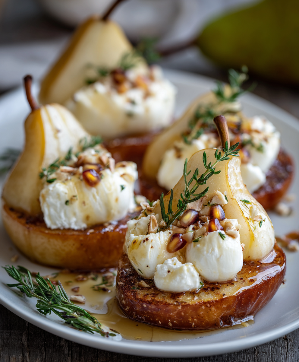 Golden Caramelized Pear & Burrata Towers