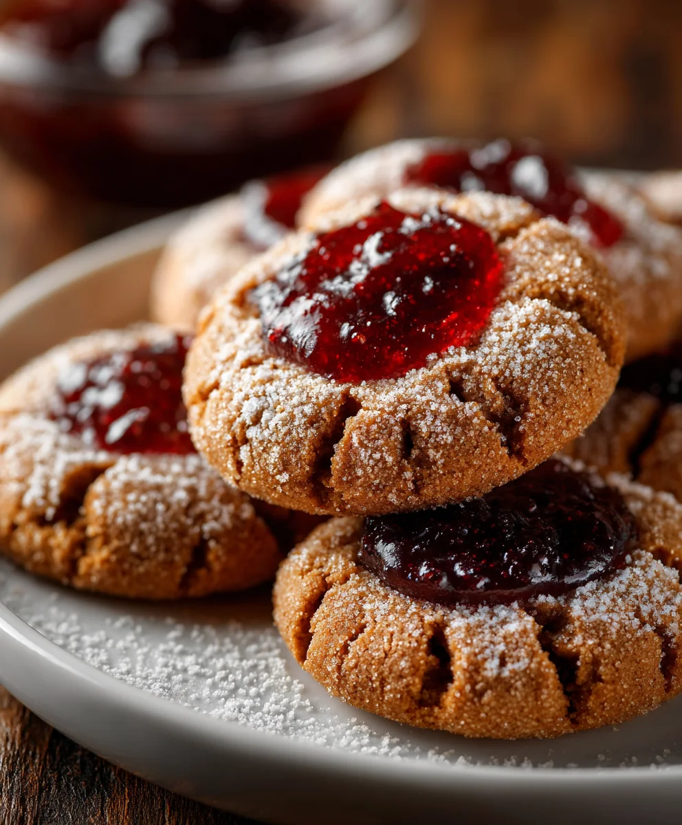 Gingerbread Thumbprint Cookies with Cranberry Jam