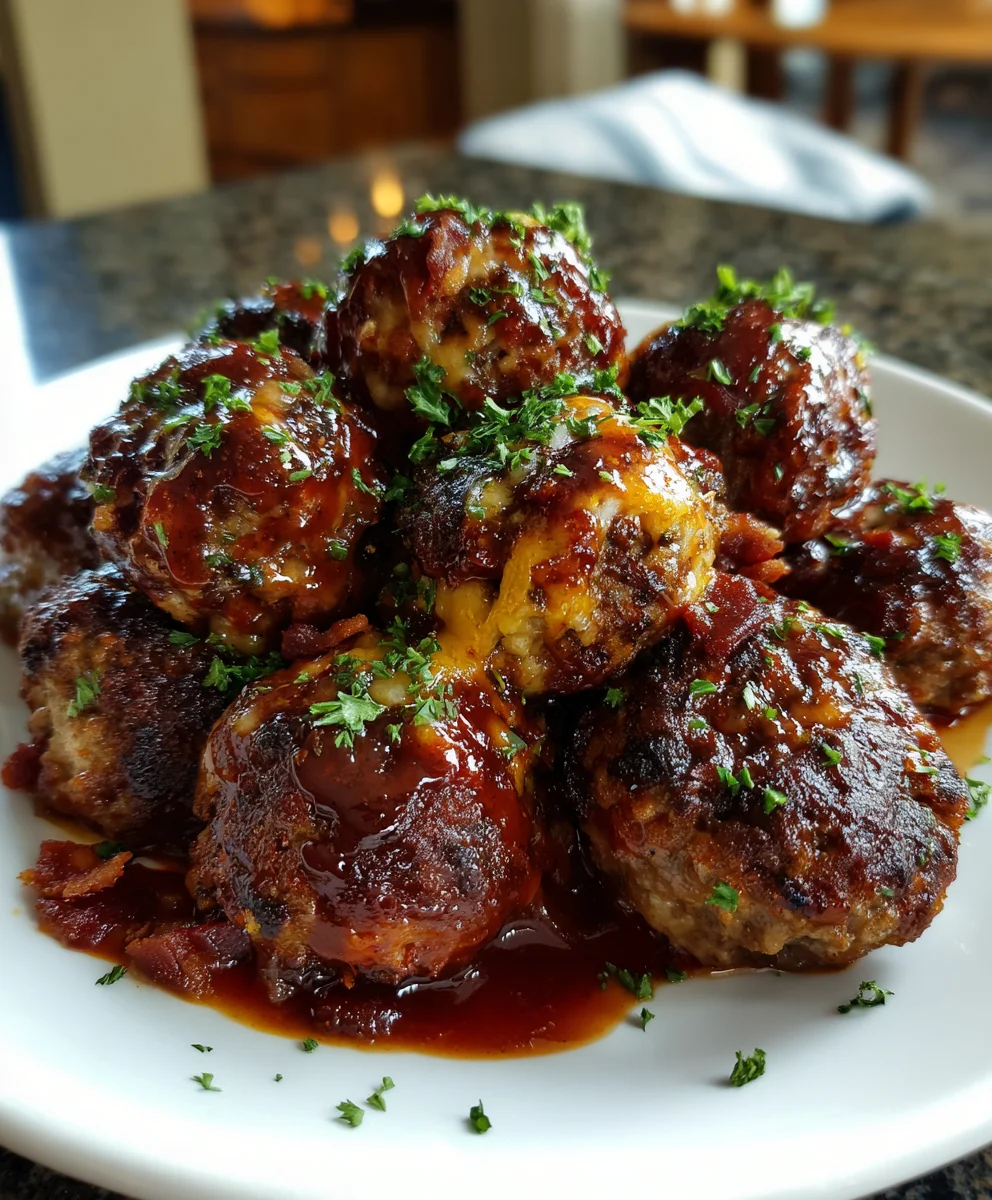 Sizzling Bourbon BBQ Bacon Cheeseburger Meatball