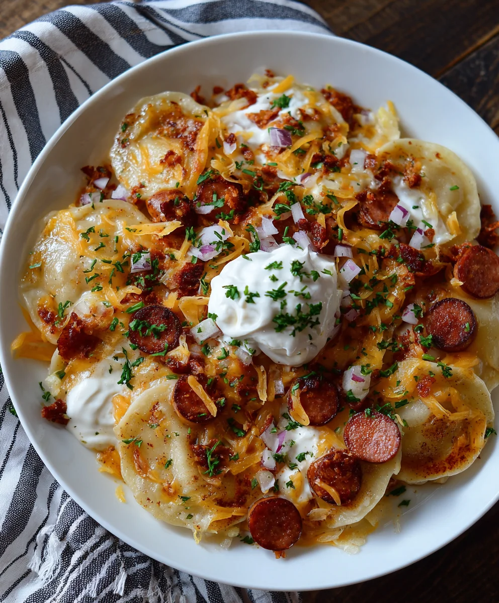 Crockpot Pierogi Casserole with Kielbasa