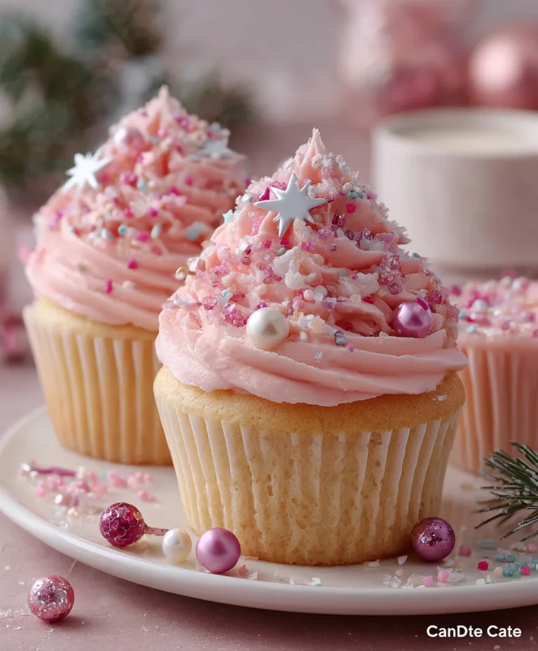 Pink Christmas Tree Cupcakes
