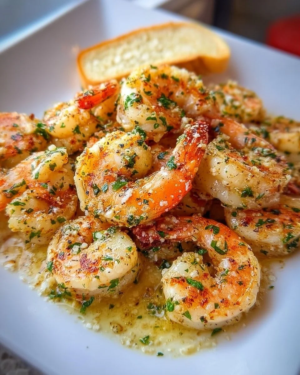 Delicious Garlic Butter Shrimp Scampi served on a plate with parsley garnish.