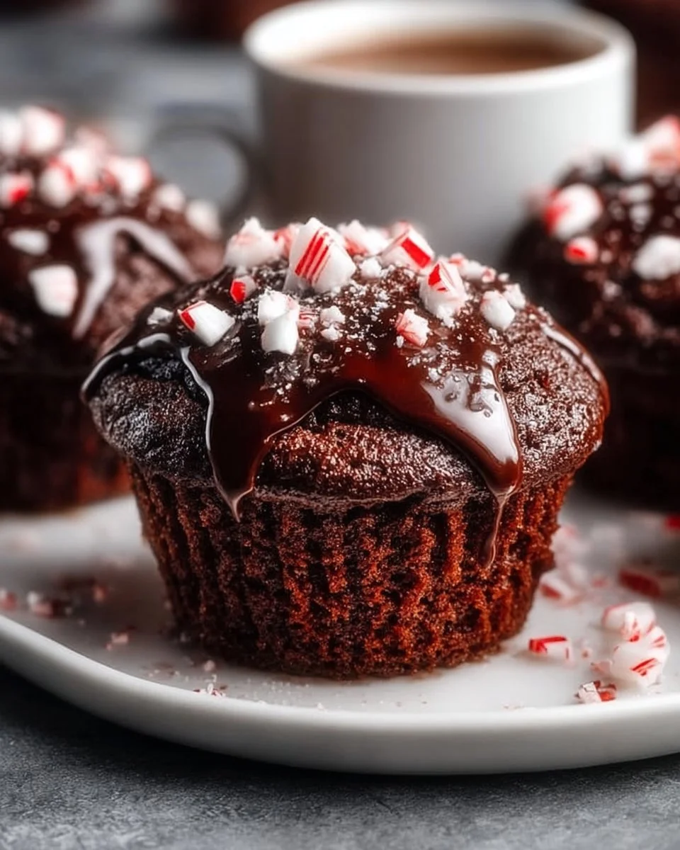 Delicious peppermint hot chocolate muffins topped with chocolate chips