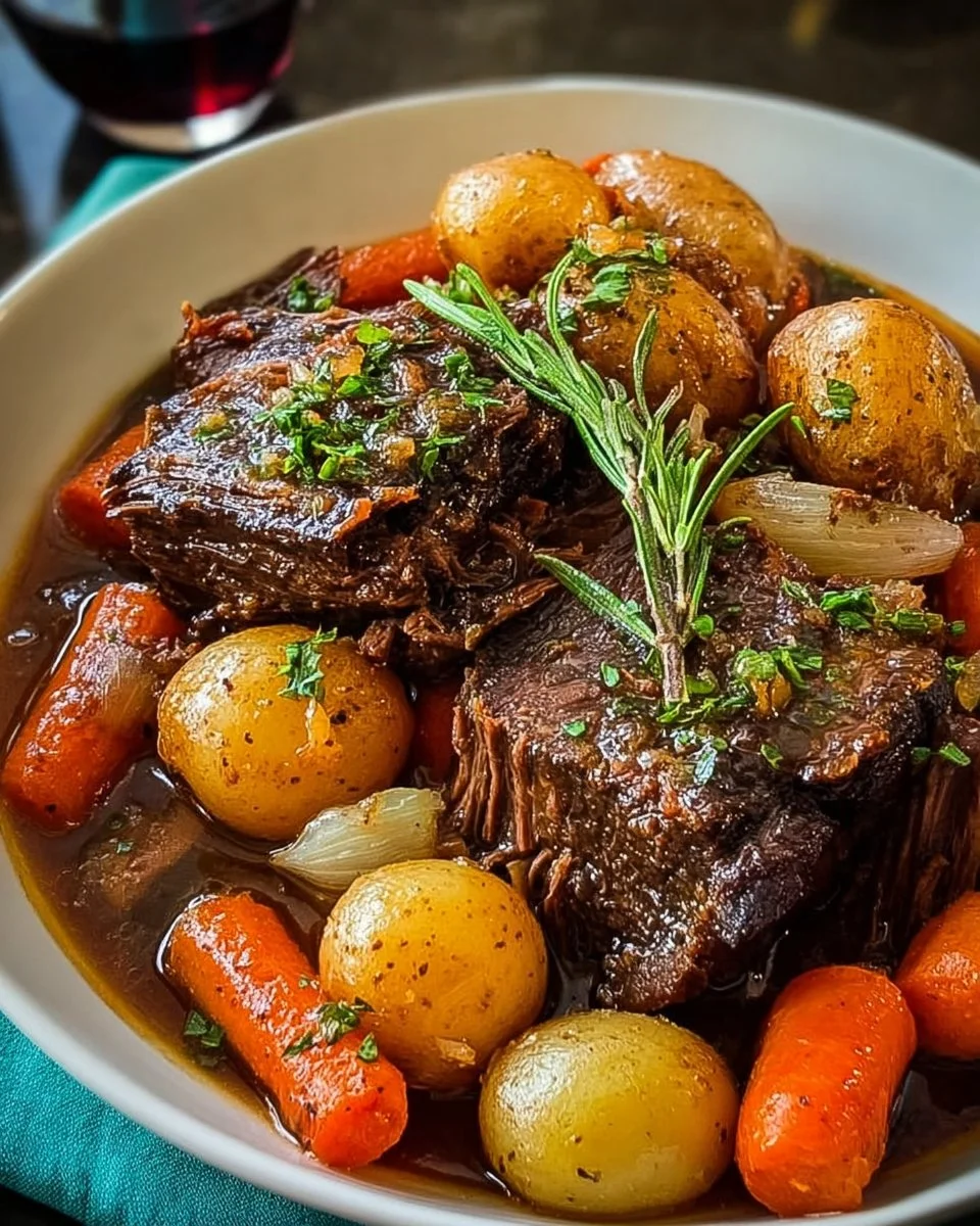 Perfectly cooked pot roast served with vegetables